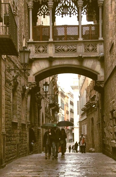 Rainy Day, Gothic Quarter, Barcelona, Spain 